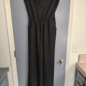 Black Pinstripe Jumpsuit